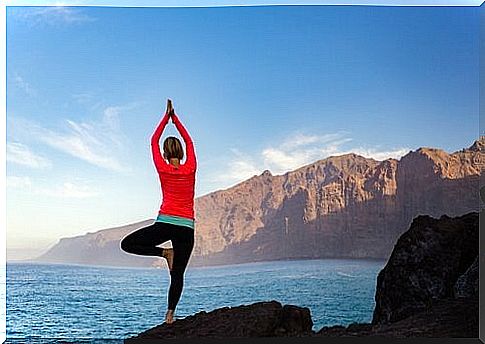 Woman doing yoga pose Vrikasana