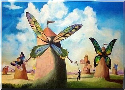 Windmills with butterflies