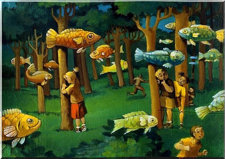 Fishing in the woods