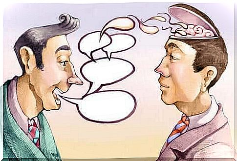 A cartoon image of a man's words that affect the brain of his interlocutor.