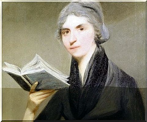 Mary Wollstonecraft with a book in her hand