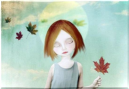 Girl with leaves