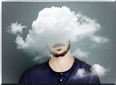 Man with his head in a cloud