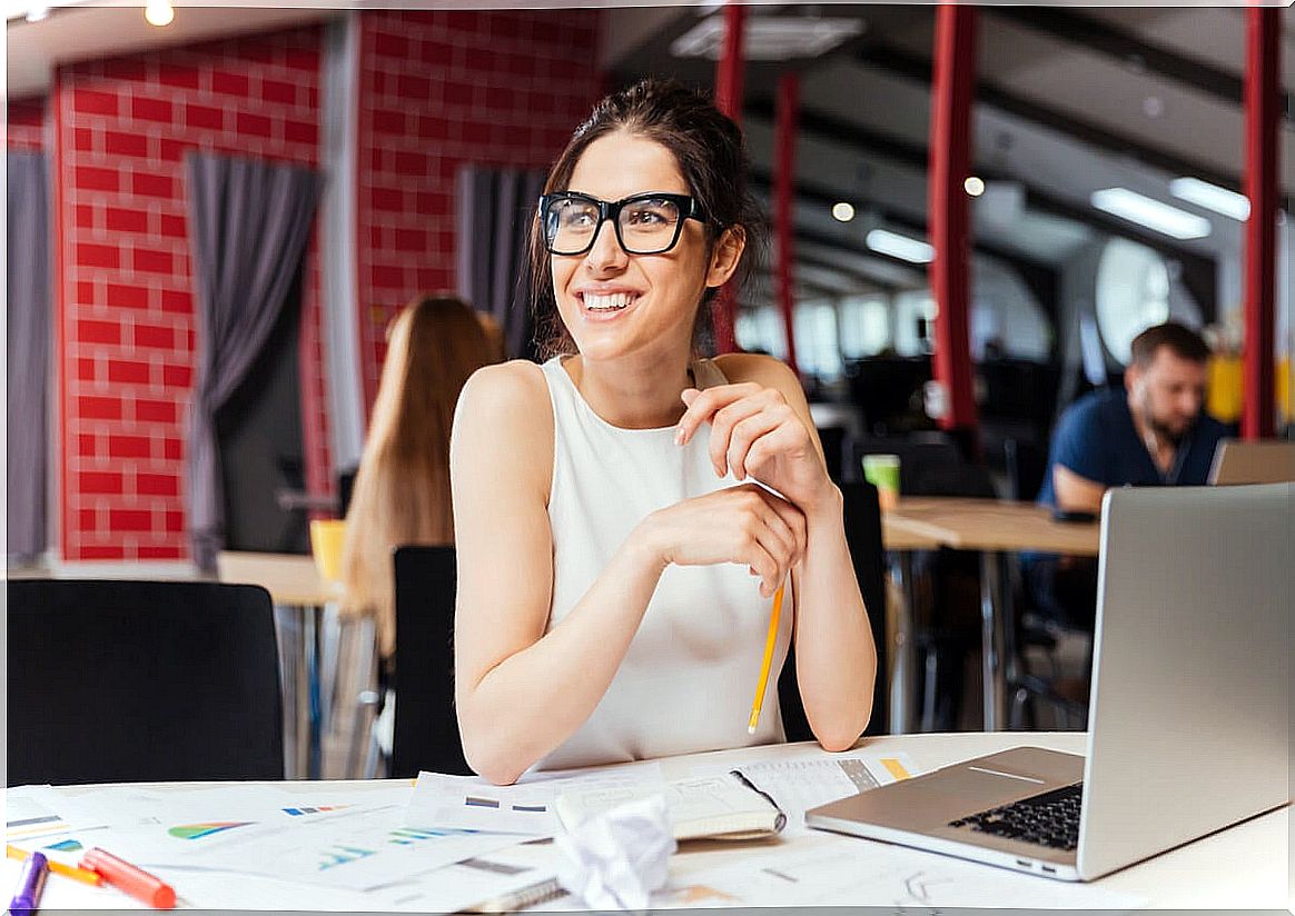 Woman working proactively