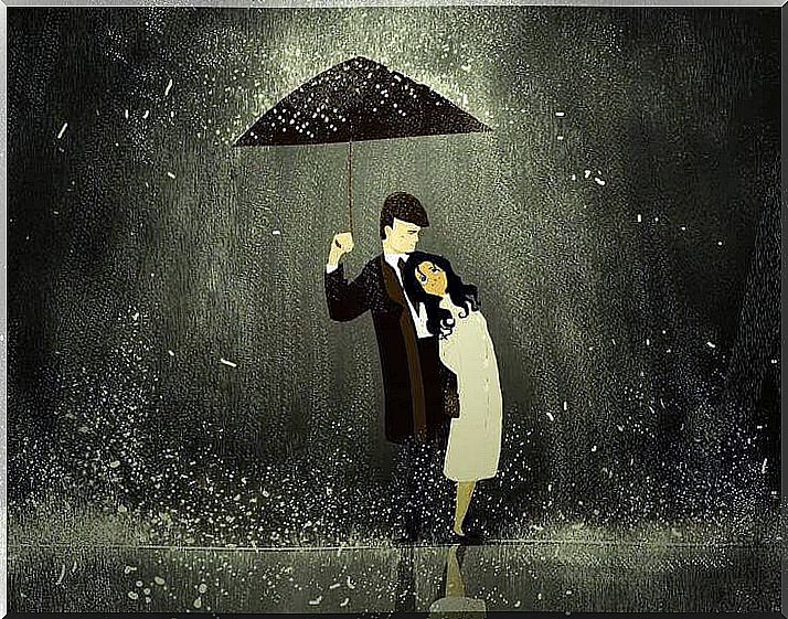 Couple in the rain